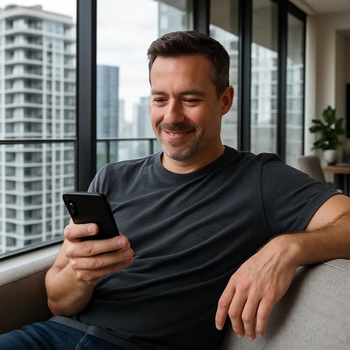 luxury high-rise condo building resident in their home using TippingLink cashless tipping app